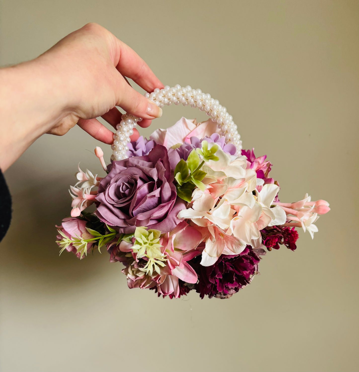 Lilac, Pink and Burgundy bouquet and flower girl set