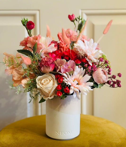 NEOM ceramic pot with lots of Pinks