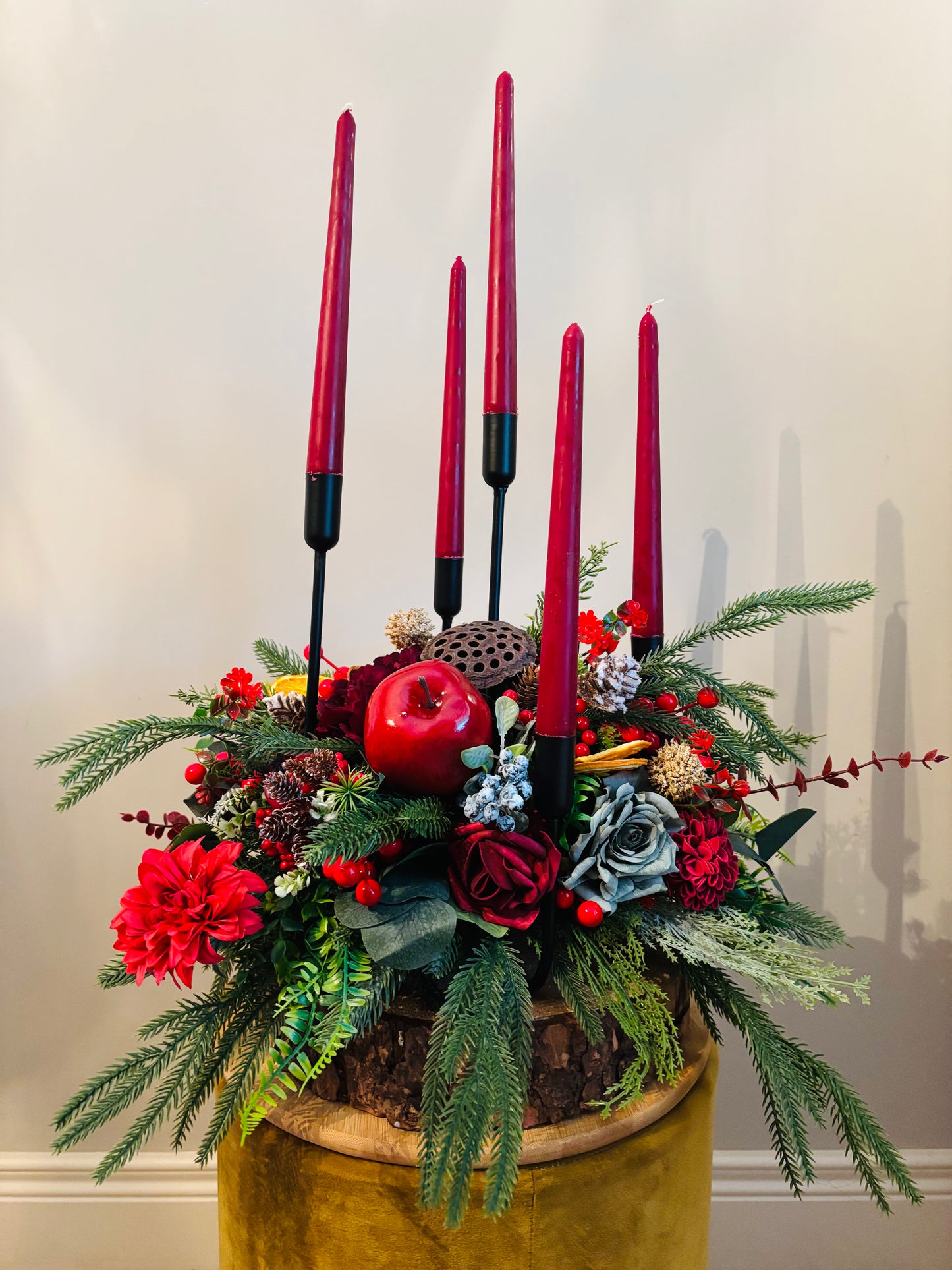 Christmas 5 tiered BurgundyCandle Table centrepiece