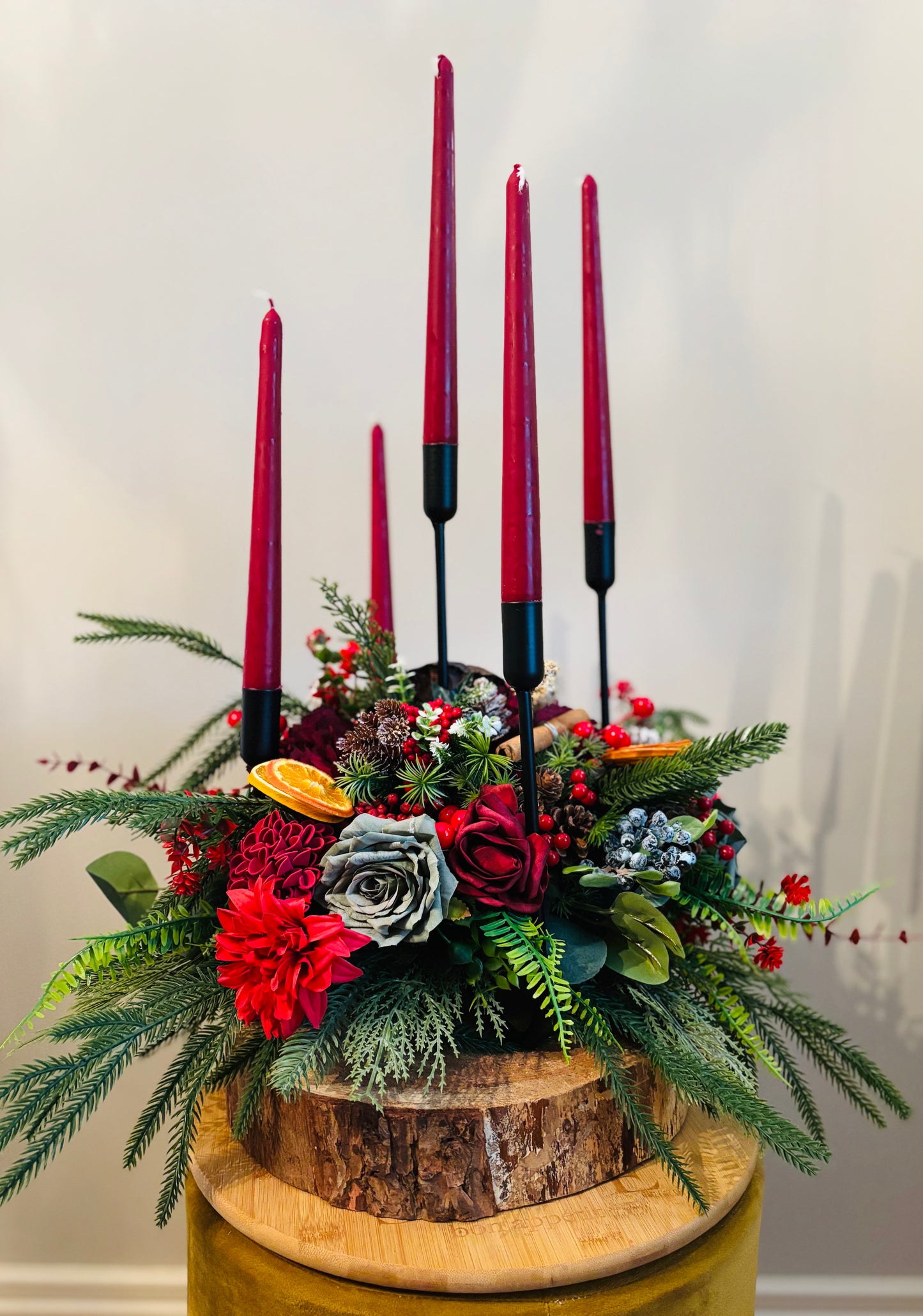 Christmas 5 tiered BurgundyCandle Table centrepiece