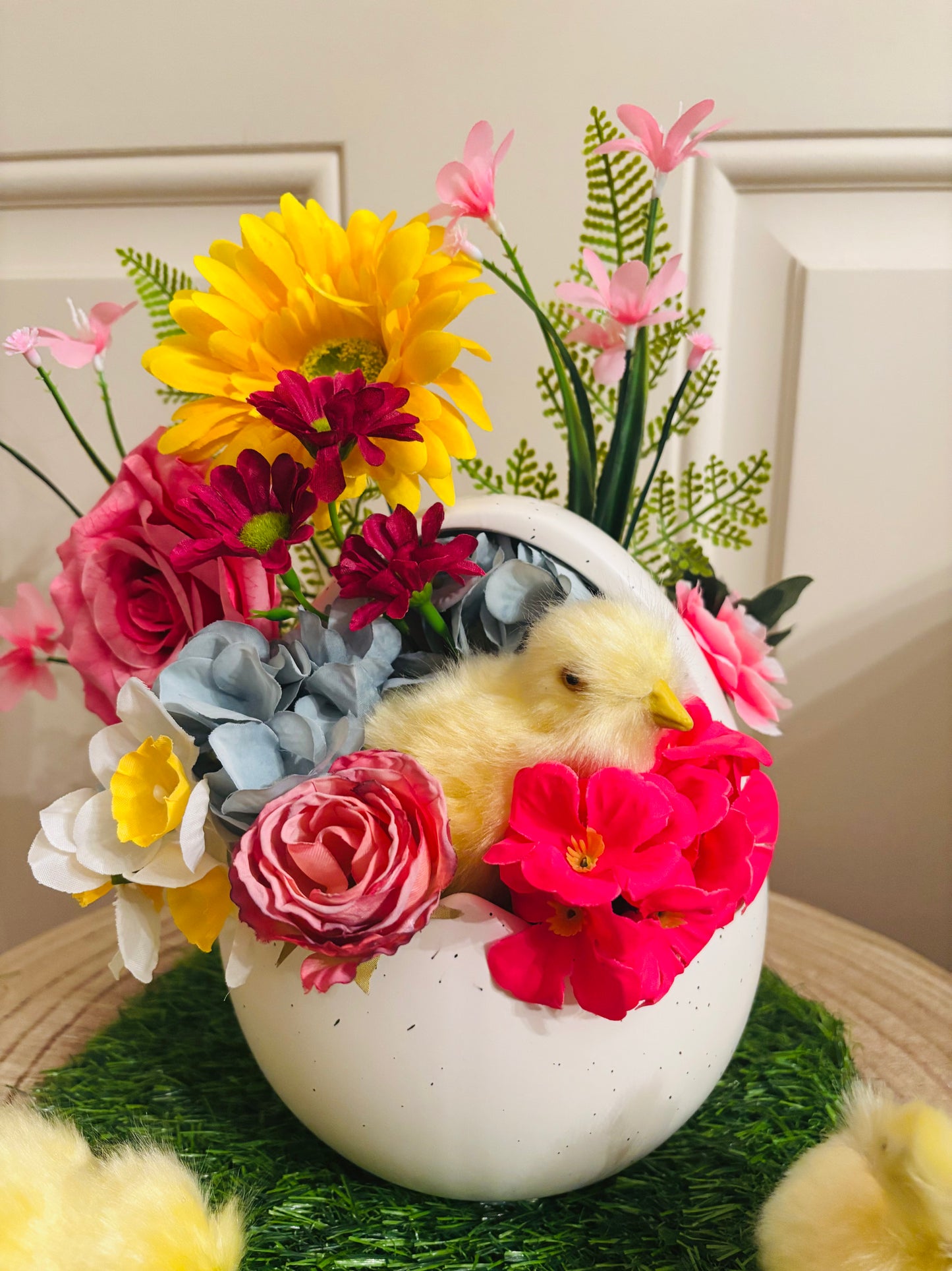 Baby Chick in Ceramic Egg Shell pot