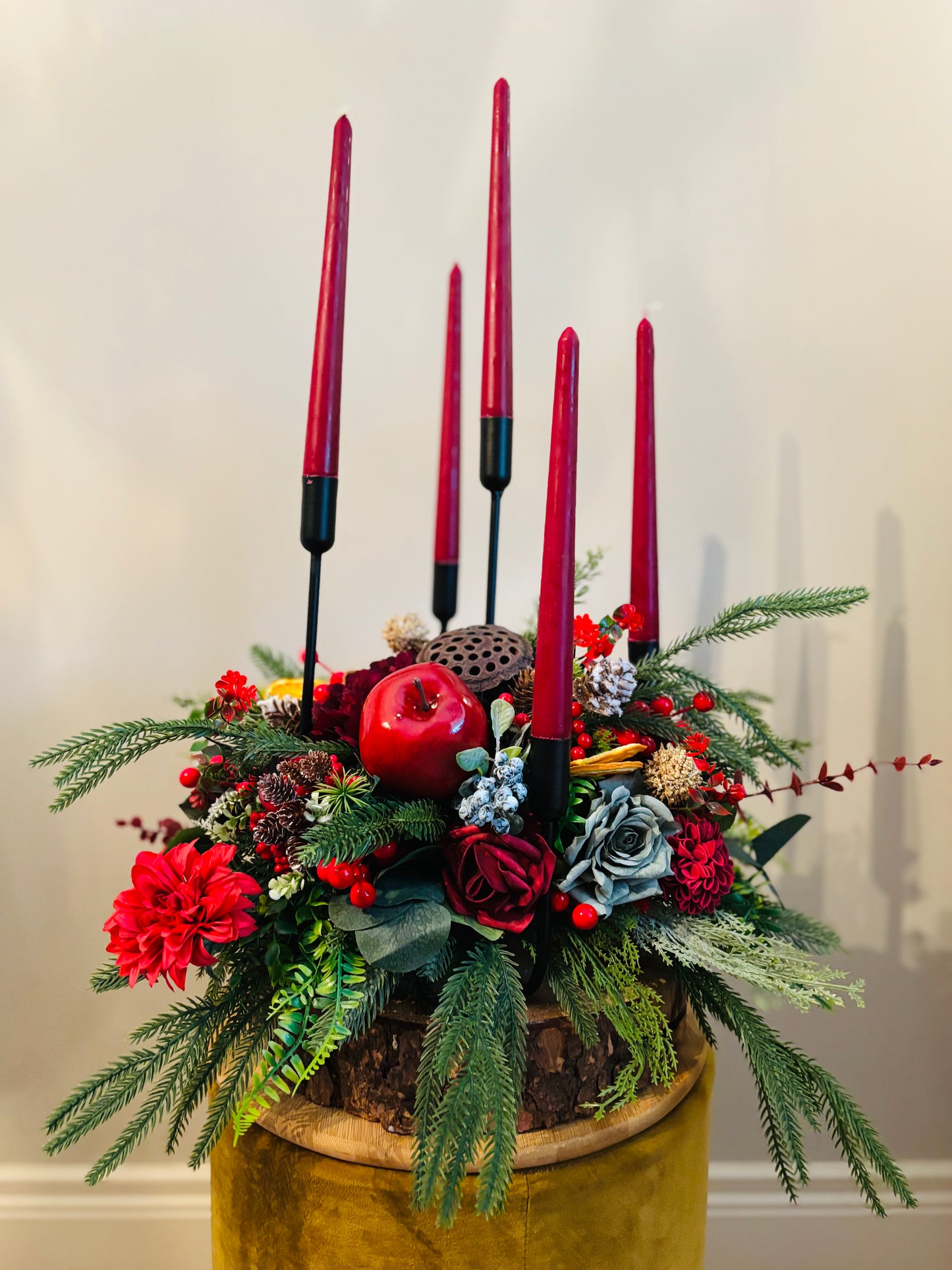 Christmas 5 tiered BurgundyCandle Table centrepiece