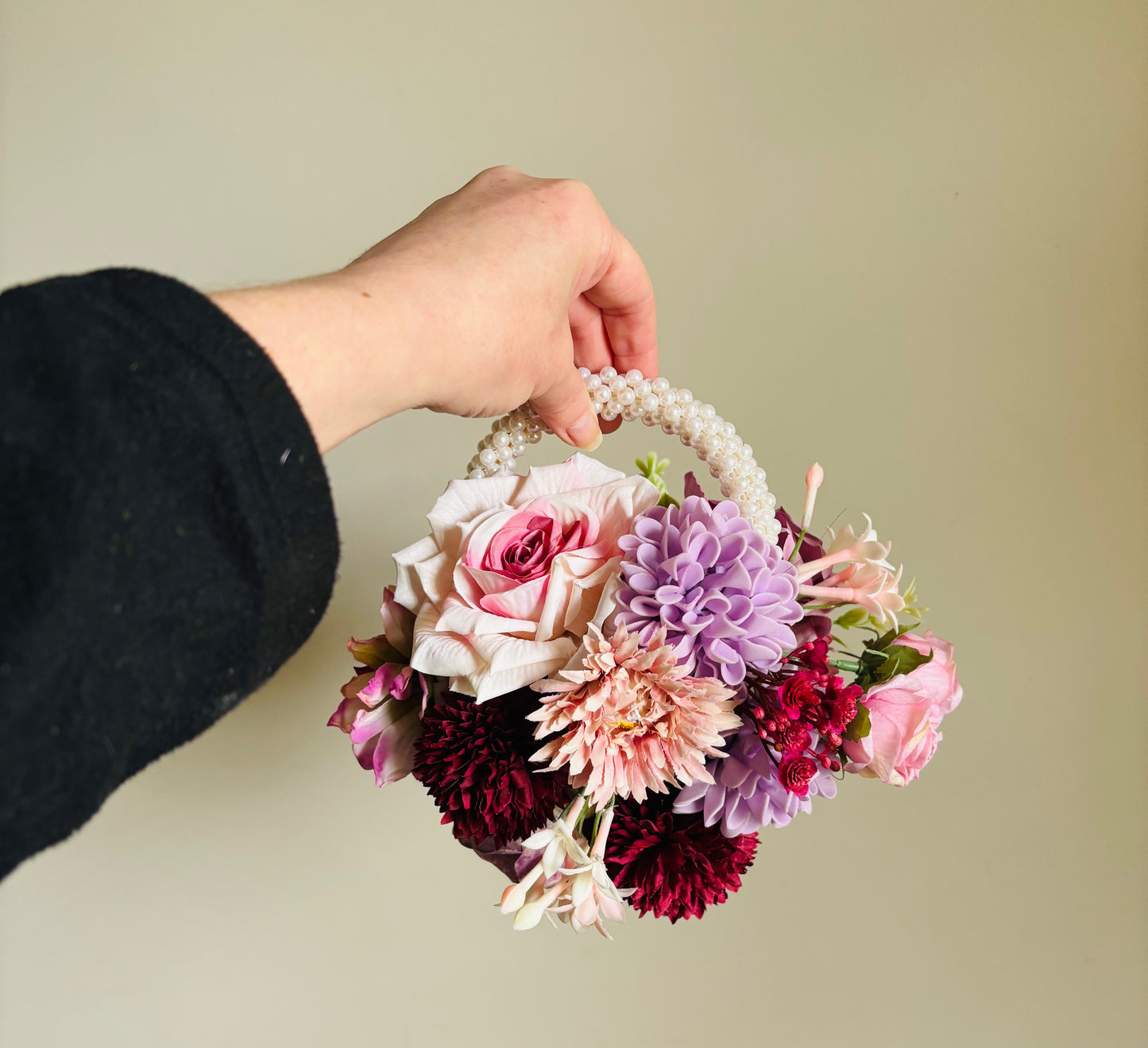 Lilac, Pink and Burgundy bouquet and flower girl set