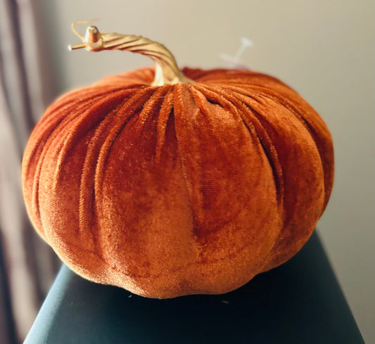 Large Burnt Orange Velvet Pumpkin