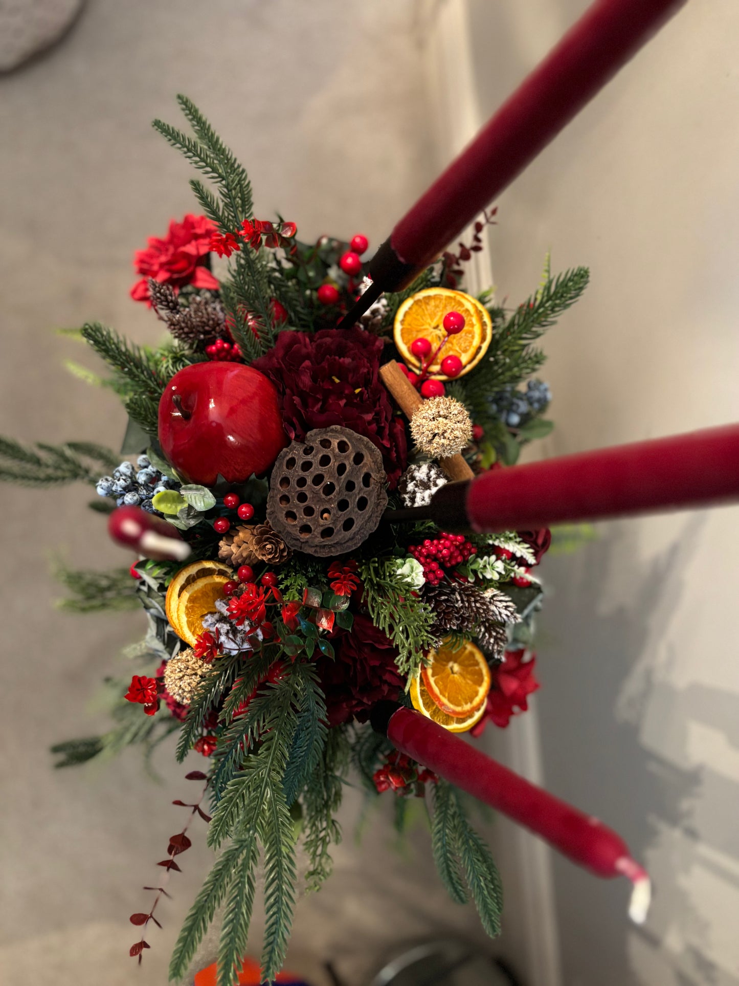 Christmas 5 tiered BurgundyCandle Table centrepiece