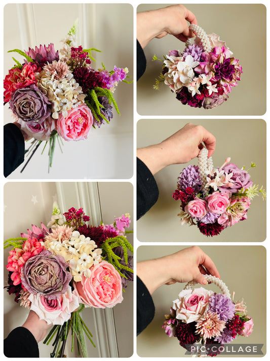 Lilac, Pink and Burgundy bouquet and flower girl set
